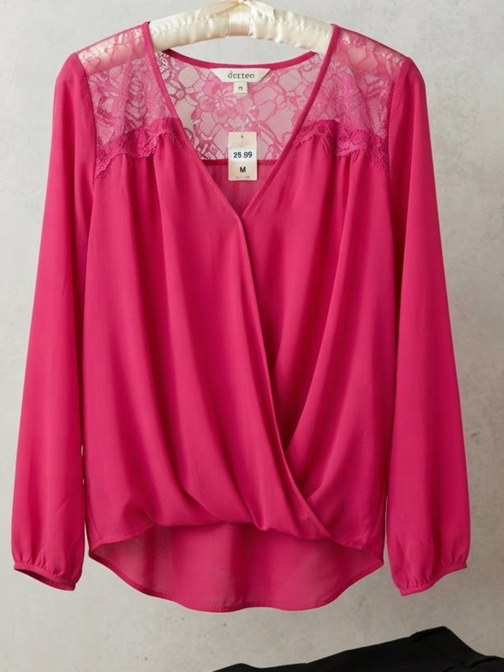 Decree Hot Pink Lace-Trim Surplice Blouse